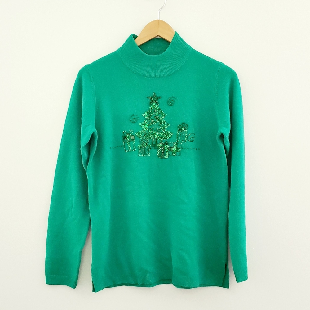 Quacker Factory green Christmas sweater small